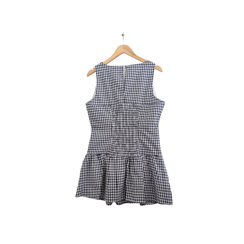 Rebel + Leigh Juniors Gingham Mini Dress NWT L Smocked Back Button Front - Picture 3 of 5